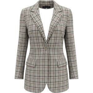 Pixie + Diamond Plaid Herringbone‎ Blazer Jacket Beige Red Grey Size 12